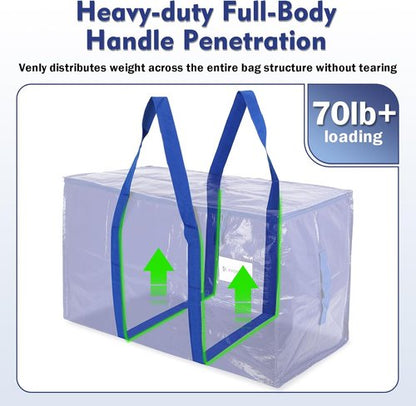KYODOLED 6 Pack Heavy Duty Blue Moving Bags - Sturdy Storage Totes with Zipper & Handles for College Students
