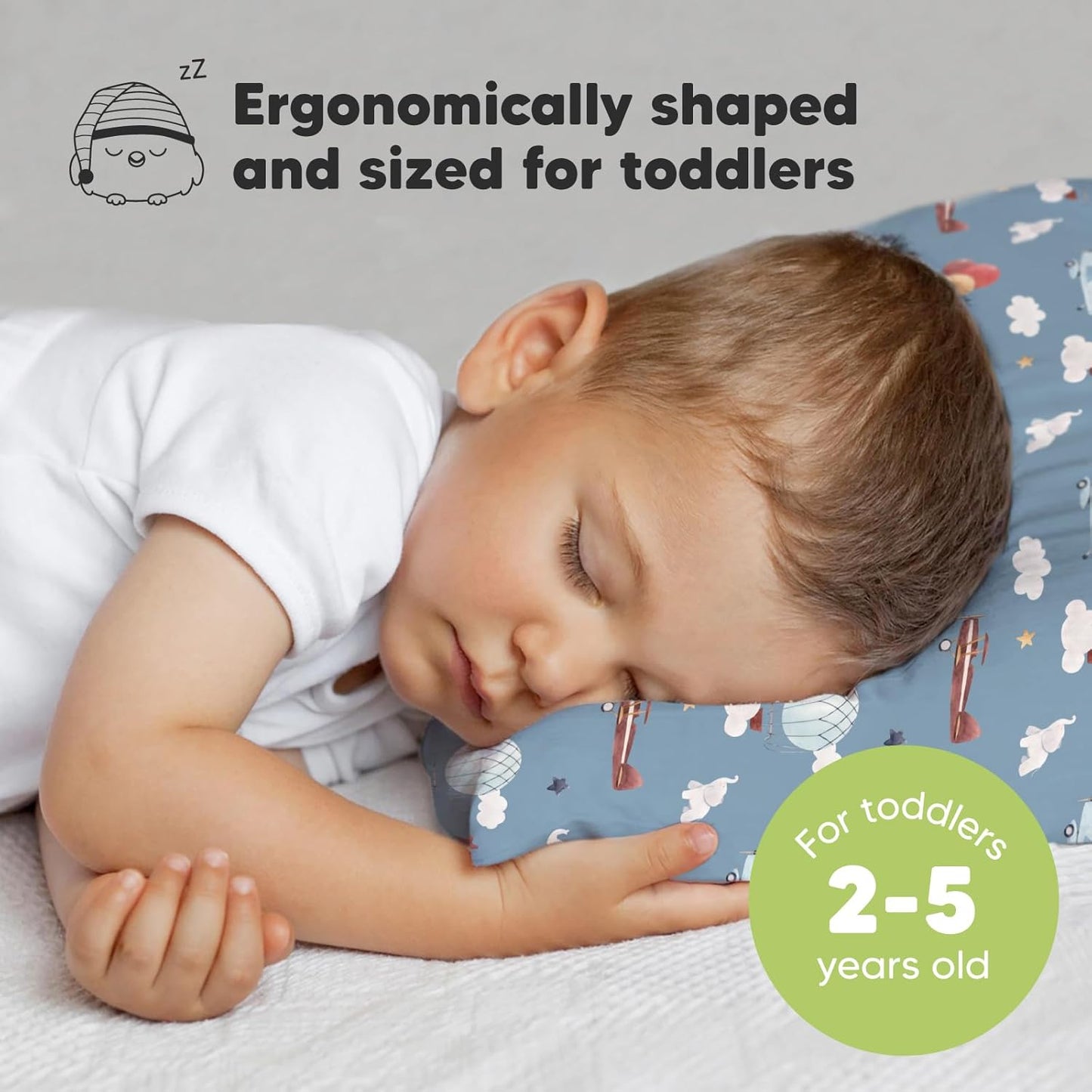 My Little Dreamy Toddler Pillow - Organic Cotton Travel Bed Pillow with Soft Pillowcase | 13x18, Machine Washable, Ages 2-5