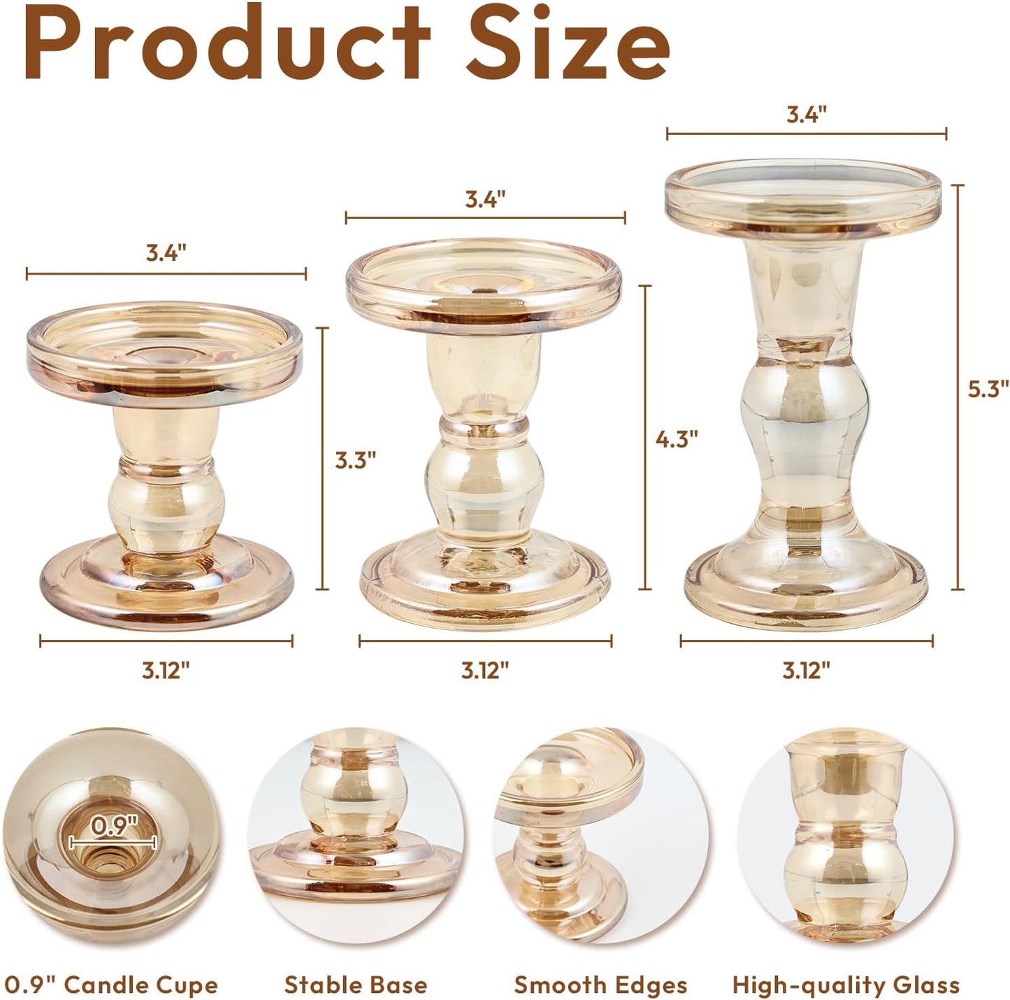 Skiennix Glass Candle Holders - Set of 3 Elegant Pillar Holders for Home Decor | Wedding Centerpiece