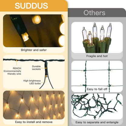 Suddus 360 LED Christmas Net Lights - Waterproof Connectable Green Wire for Outdoor Decoration | 12ft x 5ft