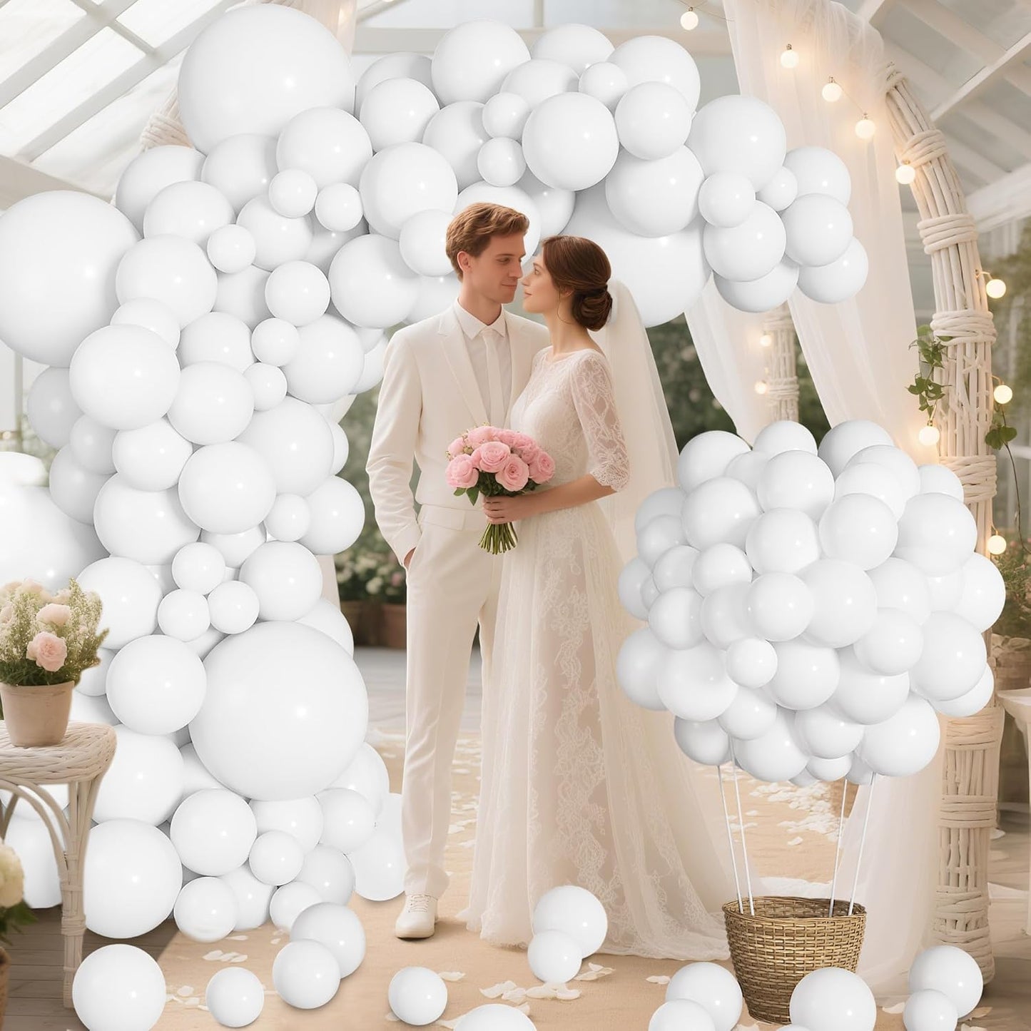 Ouddy Life White Balloon Garland Kit - 164 Pcs Matte Latex Balloons in Various Sizes for Parties & Events