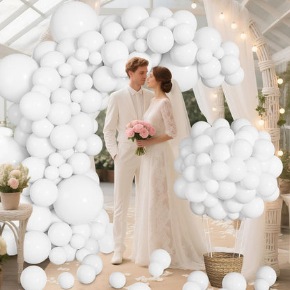 Ouddy Life White Balloon Garland Kit - 164 Pcs Matte Latex Balloons in Various Sizes for Parties & Events