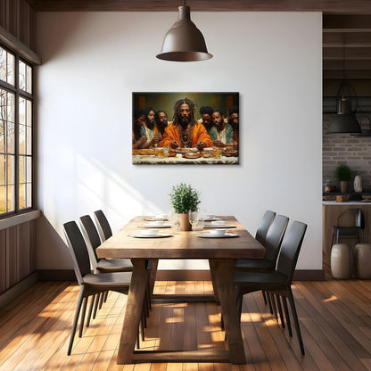 Regine Switzerland Modern Black Jesus Canvas Wall Art - The Last Supper Painting | 12x16in Christian Decor for Home