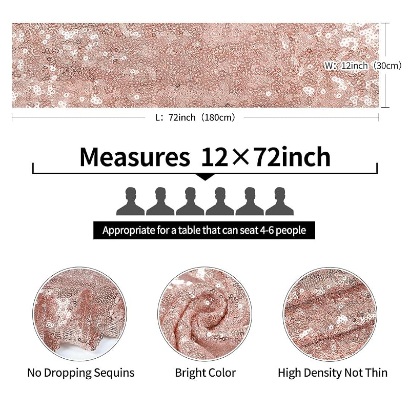 Rose Gold 12x72 Inch Sequin Table Runner - 6 Pack (Variation: Rose Gold+6 pcs-12"x72")