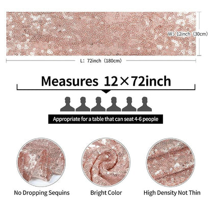 Rose Gold 12x72 Inch Sequin Table Runner - 6 Pack (Variation: Rose Gold+6 pcs-12"x72")
