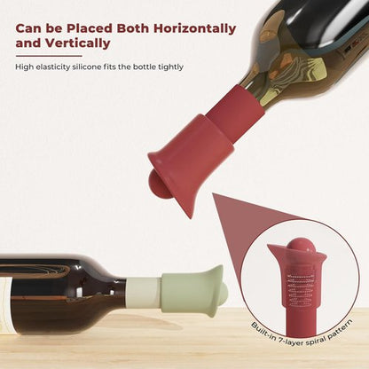 2 Pack 2 in 1 Silicone Wine Bottle Stoppers & Pourers, Upgraded Reusable Wine Preserver, Champagne Stoppers with Vacuum, Ideal Gift Accessory for Wine Lovers (Black&Red)