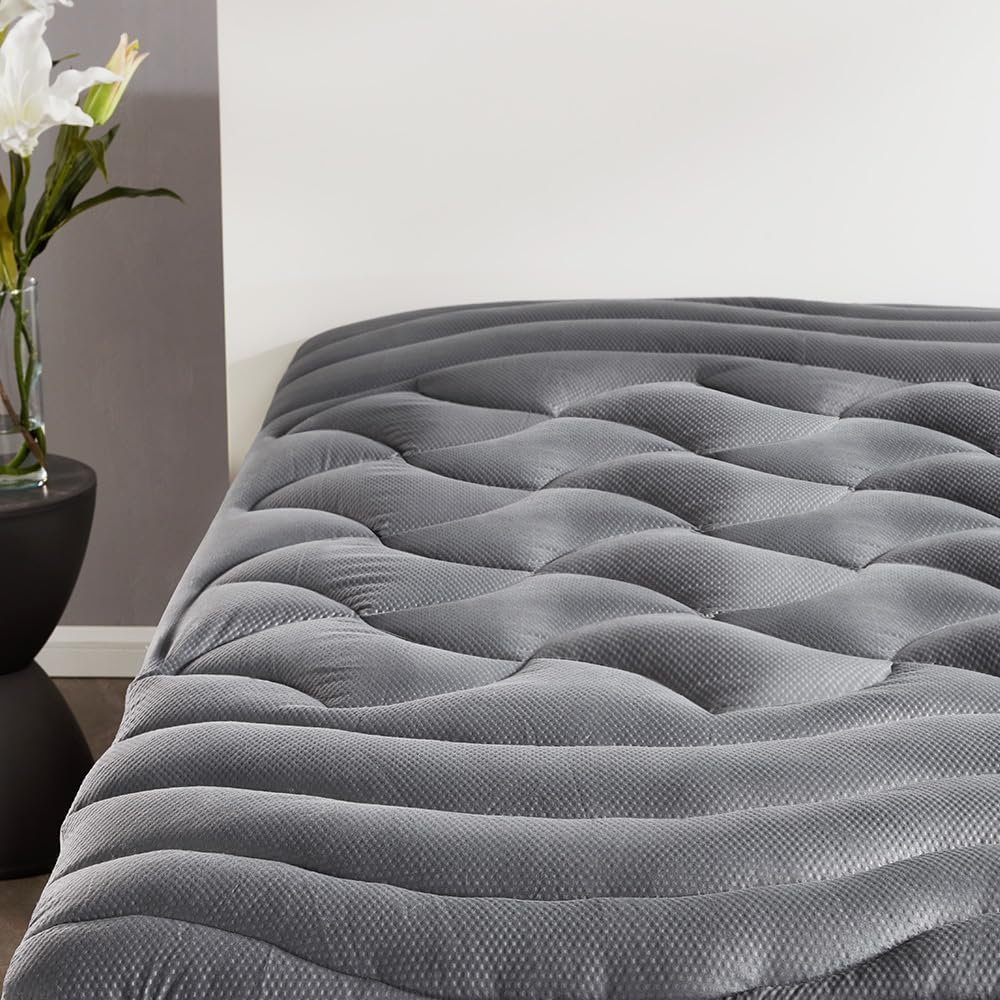 Sleep Zone Cooling Queen Mattress Topper - Premium Breathable Pad Cover | Deep Pocket 8-21" (Grey)