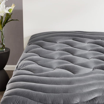Sleep Zone Cooling Queen Mattress Topper - Premium Breathable Pad Cover | Deep Pocket 8-21" (Grey)