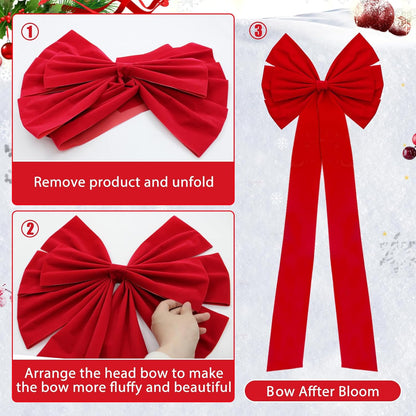 Regine Switzerland Christmas Bows - Large 18”x35” Red Velvet Car & Tree Bow Topper | 2 Pack for Holiday Decor