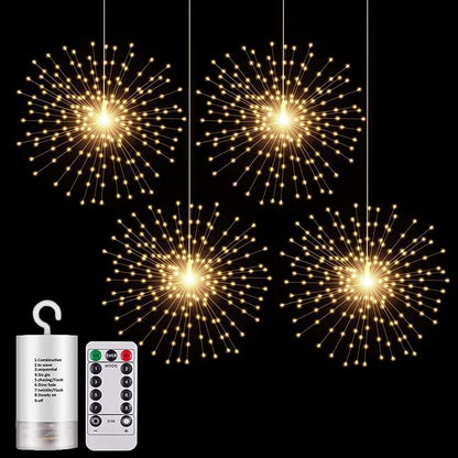4 Pack 200 LED Firework String Lights - Warm White with Variation: Warm White+4x17 inch