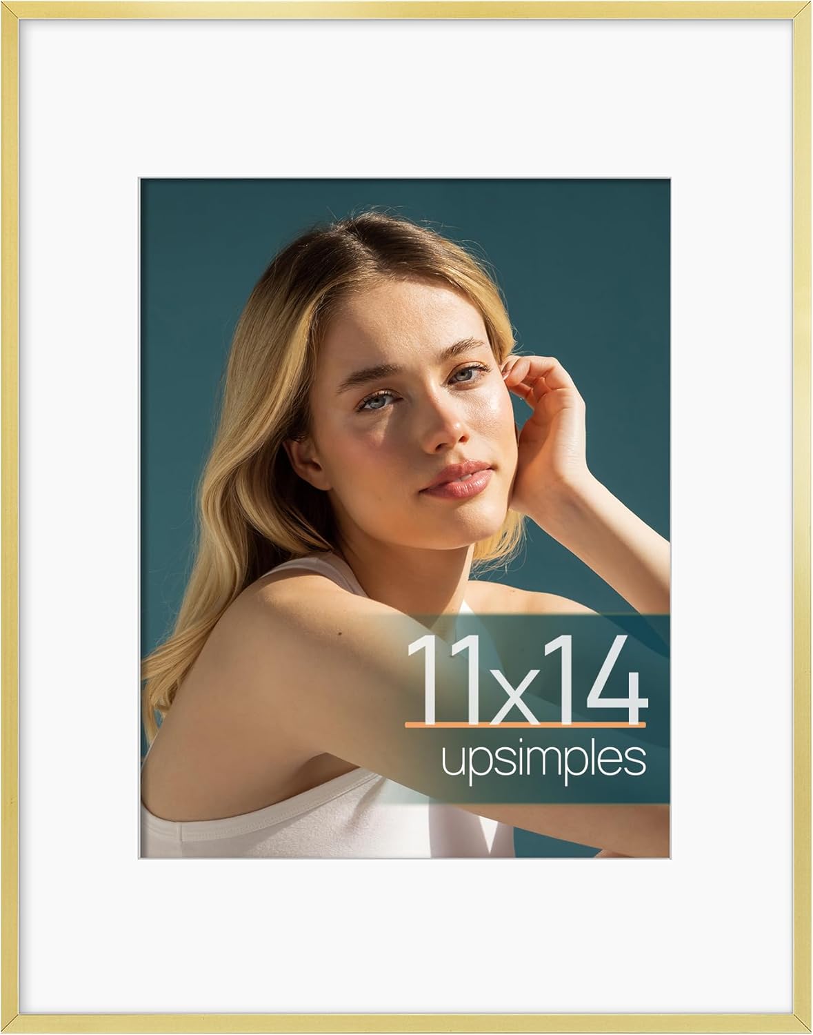Upsimples Aluminum Picture Frame - Gold 11x14 for 8x10 Photos with Mat | Wall Hanging Design
