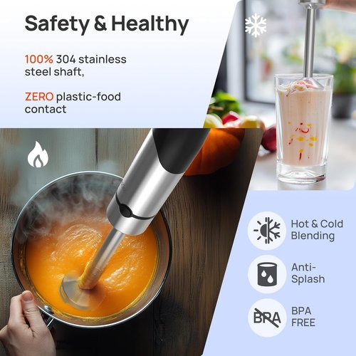 Consciot 4-in-1 Immersion Hand Blender - 1100W Corded Stainless Steel Emulsifier with Speed Control