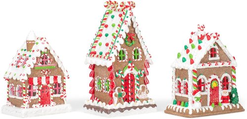 Mark Feldstein & Associates Gingerbread Village Tea Light Figurines - Red Porcelain Set of 3 (8 Inch)