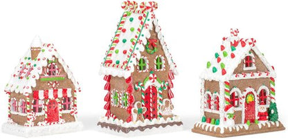 Mark Feldstein & Associates Gingerbread Village Tea Light Figurines - Red Porcelain Set of 3 (8 Inch)