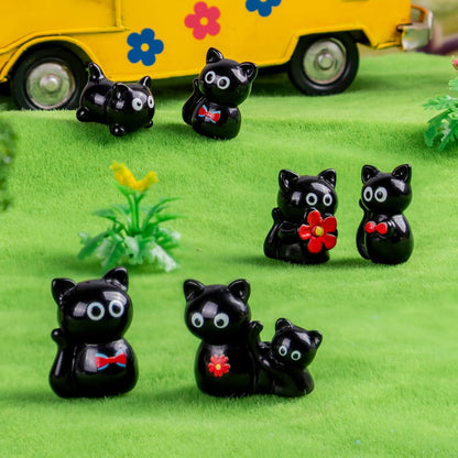 Skiennix Mini Resin Black Cat Figurines - 36 Pcs Tiny Animal Figures for Fairy Garden Decor