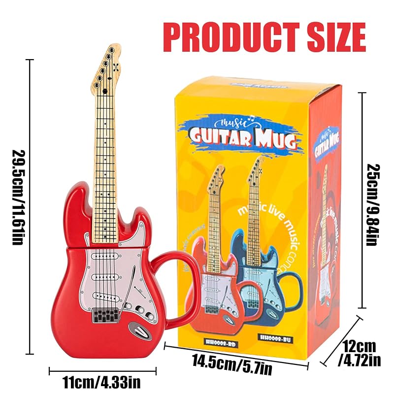 Electric Guitar Shaped Ceramic Mug, 15 oz Red – Novelty Music Drinkware for Musicians