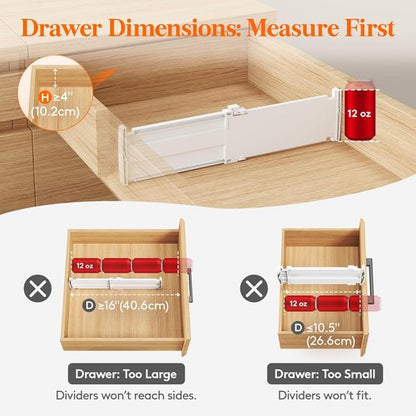 Lifewit Drawer Dividers - Expandable 12-Pack Adjustable Organizers for Clothes | 27-42cm/10.5-16.5" - White