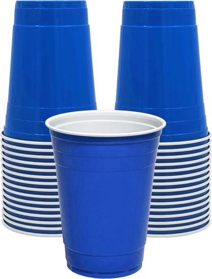 PAMI 16oz Blue Plastic Party Cups - Pack of 30 Disposable Drinking Glasses for Iced Tea, Beer & Cocktails