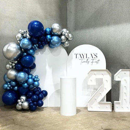 Blue Silver Balloons Set - 12 Inch Dark Navy & Confetti Latex Balloons for Birthday, Graduation & Weddings