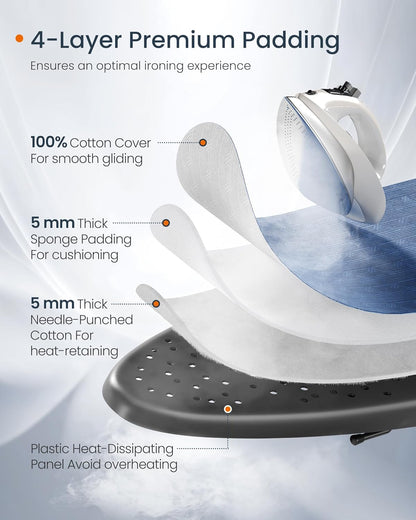SONGMICS Ironing Board - Height Adjustable Up to 35 Inches | Foldable Design with 4-Layer Cover & Iron Rest - Midnight Blue
