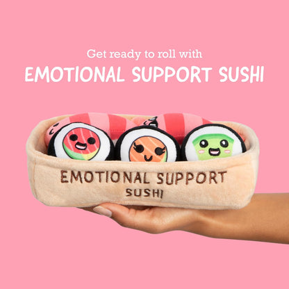 Relatable Emotional Support Sushi | Cuddly Stuffed Animals Set - 5 Plush Toys with Basket for Mom