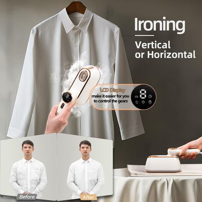 Travel Steamer & Iron for Clothes – Handheld Clothing Steamer, 10s Fast Heating, 4 Modes, LCD Display, 180° Swivel Handle, Garment Steam Wrinkle Remover 2-in-1 for Home and Business