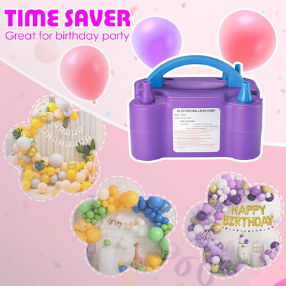 Voircoloria Electric Balloon Pump - Portable Dual Nozzle Inflator with Tying Tools for Parties | 110V 600W