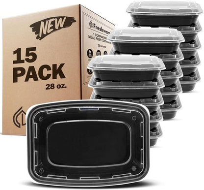 Freshware Meal Prep Containers - 15 Compartment Food Storage Boxes | BPA-Free, Stackable, 28 oz