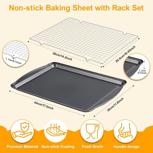 **Baking Sheet Set by [Brand Name] - Nonstick Carbon Steel Sheets with Cooling Racks | 17 x 11 Inch, Heavy Duty & Easy Clean**