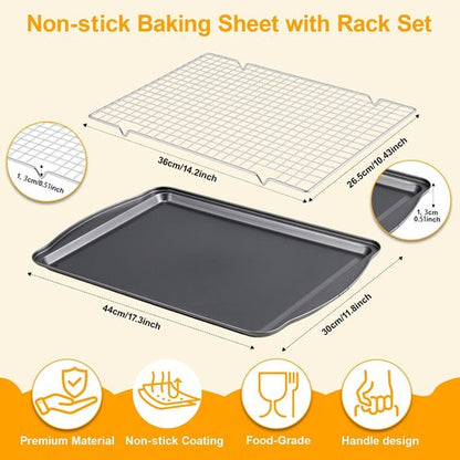 **Baking Sheet Set by [Brand Name] - Nonstick Carbon Steel Sheets with Cooling Racks | 17 x 11 Inch, Heavy Duty & Easy Clean**