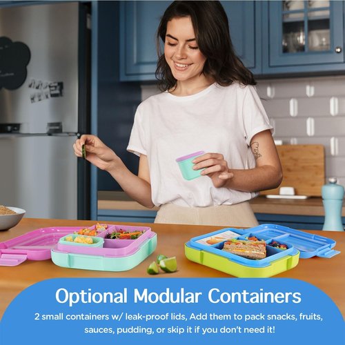 Caperci Bento Lunch Box for Kids - Large 4.8 Cups, Leak-Proof, Portable Handle | Blue/Juicy Pear