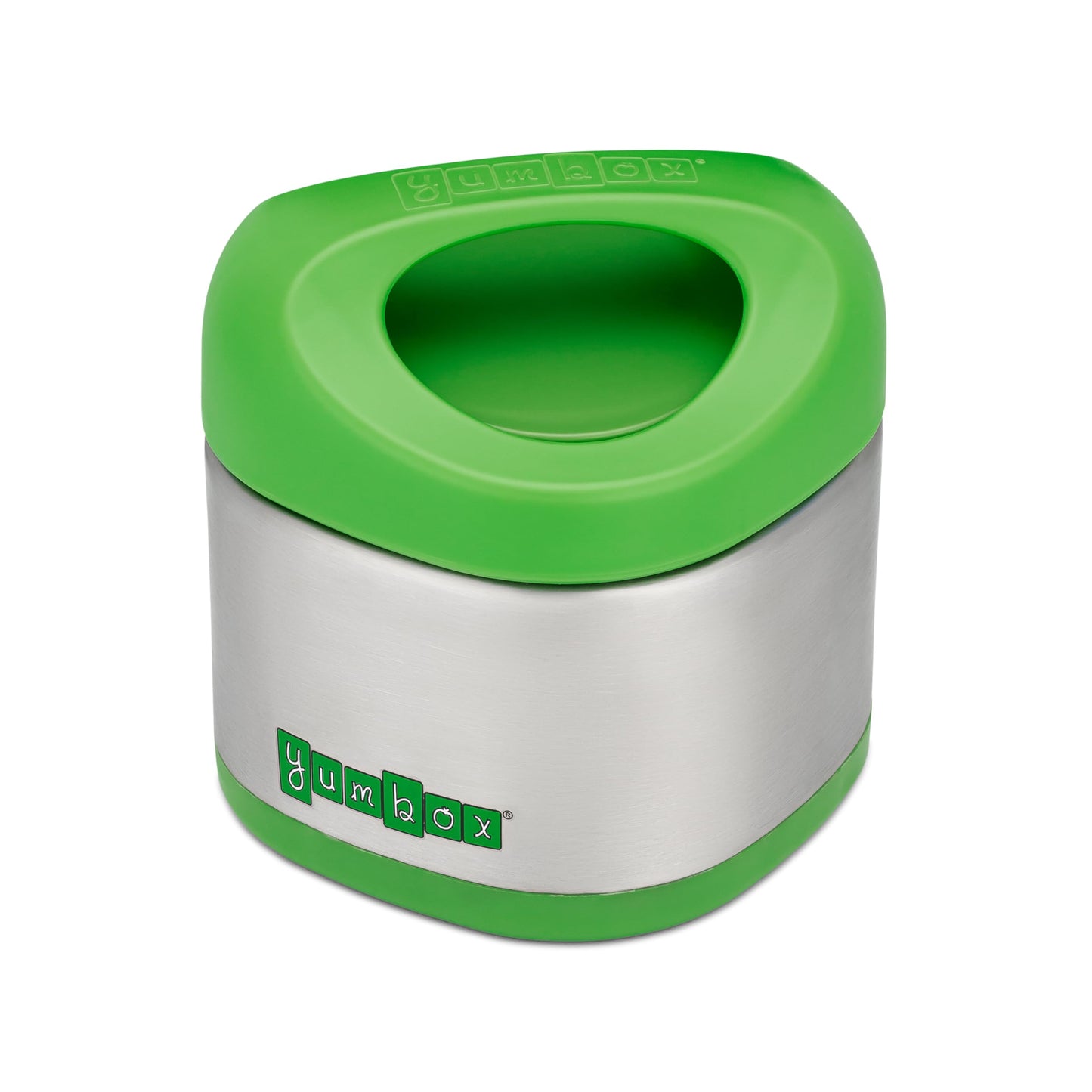 Yumbox Cubi Triple Insulated Stainless Steel Thermal Jar for Hot & Cold Lunches, Kids Size, Easy Open and Carry Handle, Unique Rounded Square Jar and Non-Slip design (Apple Green)