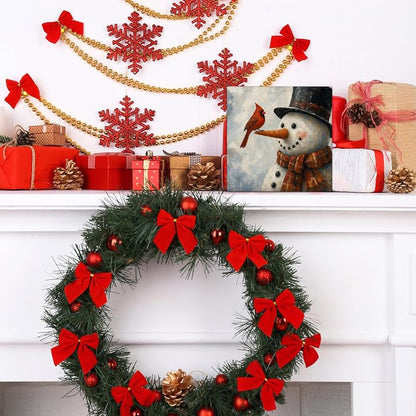 This listing: Christmas Snowman Decor Red Cardinal Wood Sign – 5 x 5 inches (Variation C)