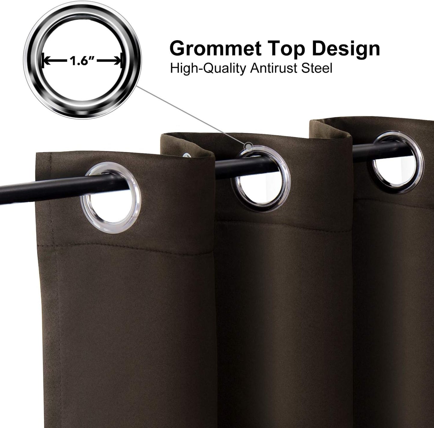 ChrisDowa Small Window Curtains - Grommet Thermal Insulated Room Darkening Panels (Brown, 42 x 36 Inch)