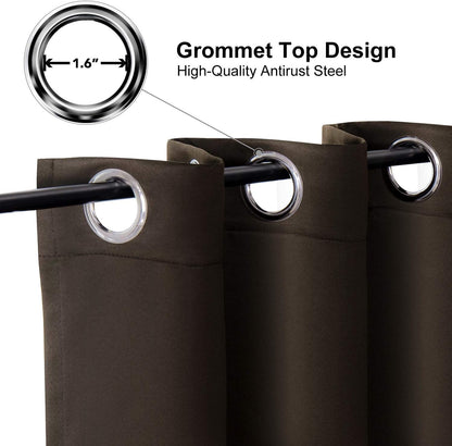 ChrisDowa Small Window Curtains - Grommet Thermal Insulated Room Darkening Panels (Brown, 42 x 36 Inch)