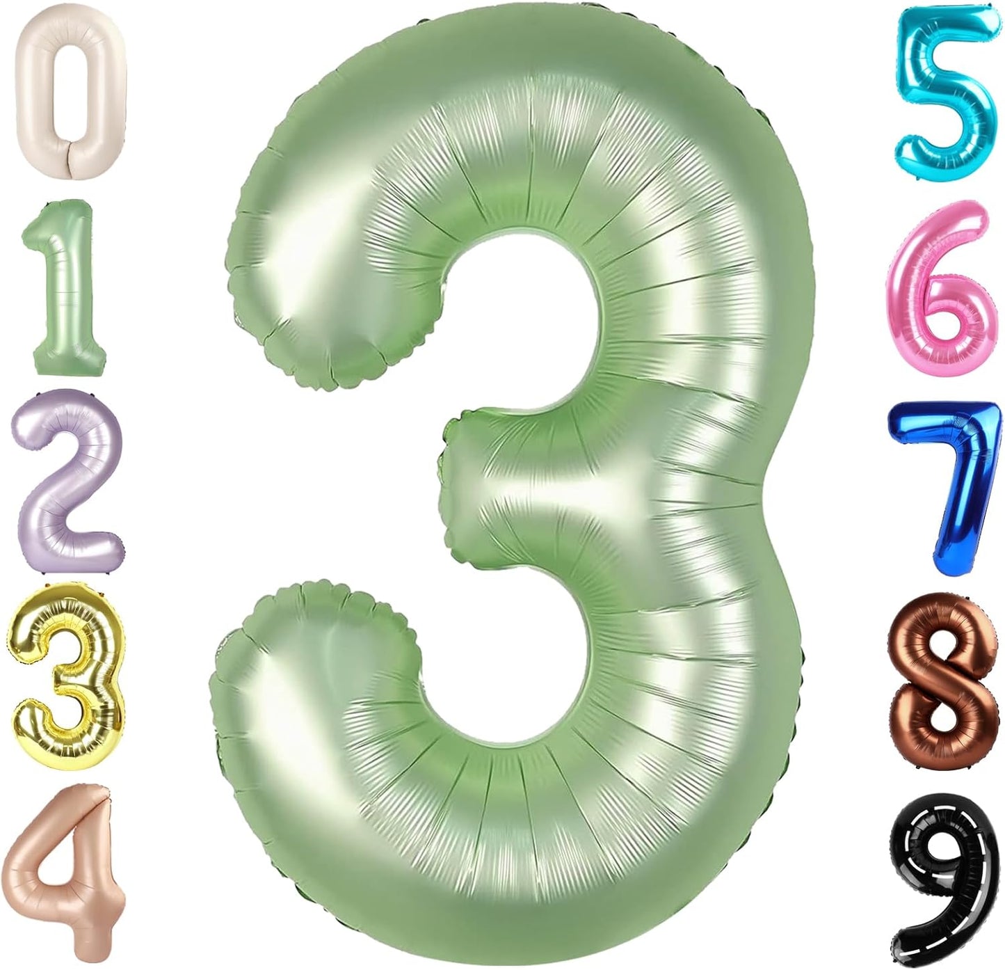 Numbers Balloon - 40 Inch Large Olive Green Balloon for 3rd Birthday Party Decor
