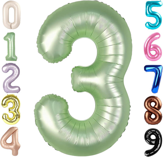 Numbers Balloon - 40 Inch Large Olive Green Balloon for 3rd Birthday Party Decor