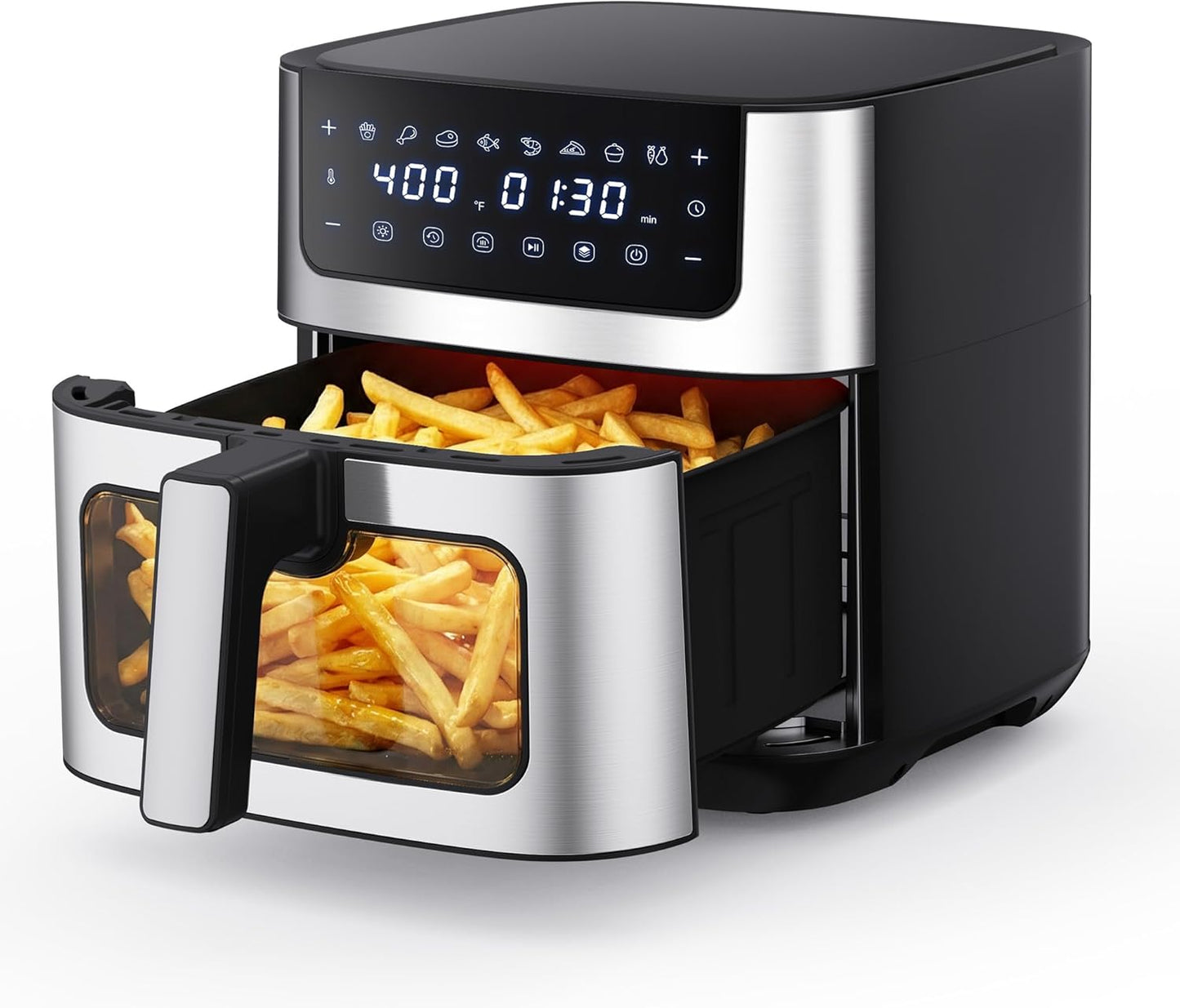 NEWBULIG Air Fryer 6.34QT - Fast Heating Air Fryer with Visible Window & Nonstick Basket | 8-in-1 Cooking Presets, Black