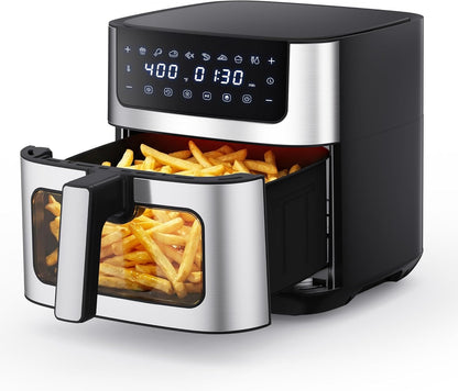 NEWBULIG Air Fryer 6.34QT - Fast Heating Air Fryer with Visible Window & Nonstick Basket | 8-in-1 Cooking Presets, Black