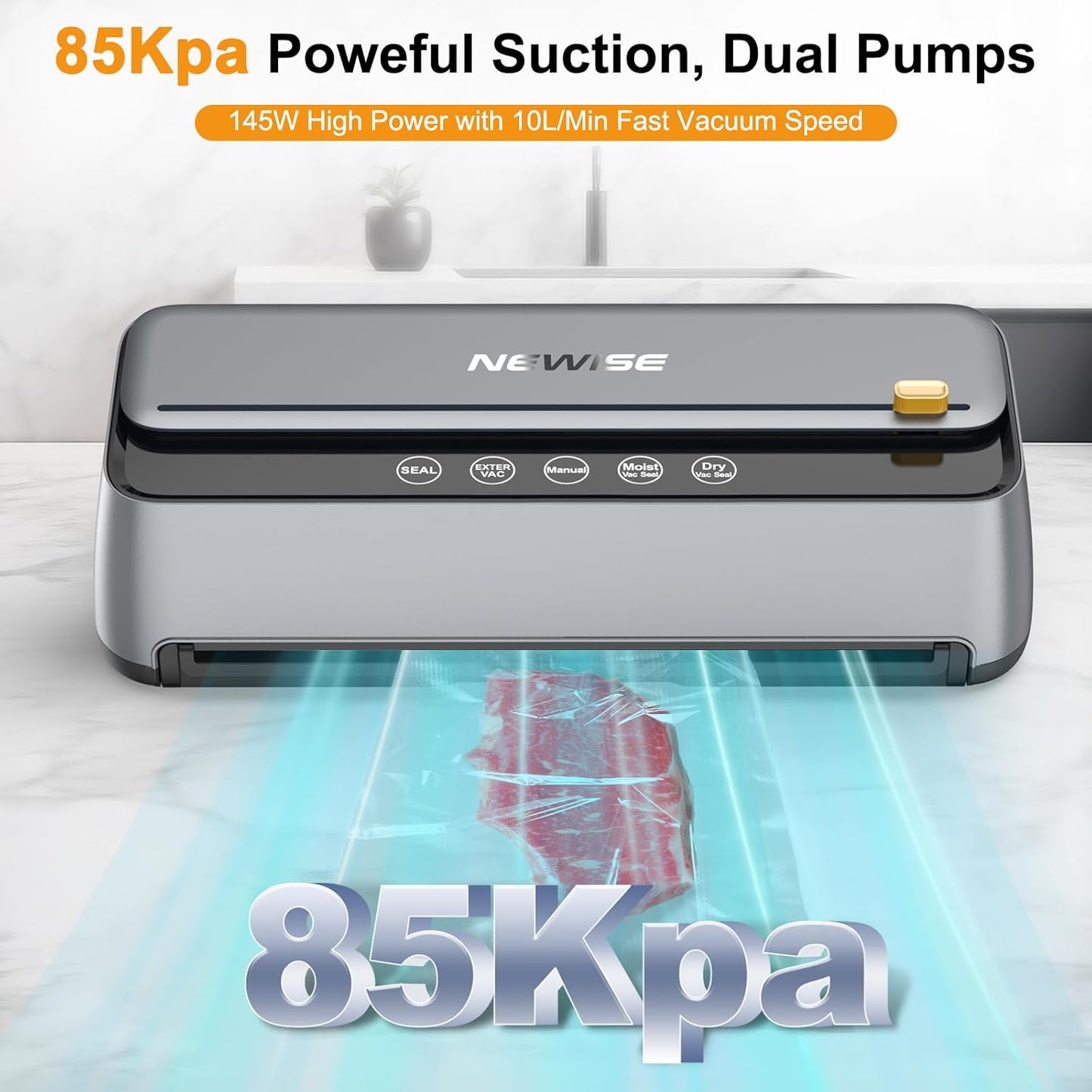 Vacuum Sealer Machine by [Brand Name] - 85Kpa Powerful Food Preservation with Built-in Cutter & Self-Cleaning Mode