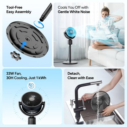 DR.PREPARE Compact Pedestal Fan for Bedroom, Small-Medium Air Circulator Standing Fan, 16-34" Adjustable Height, 70°Auto-Oscillation, 90° Up+10° Down Tilt, 3 Speeds for Small-Medium Office, Home