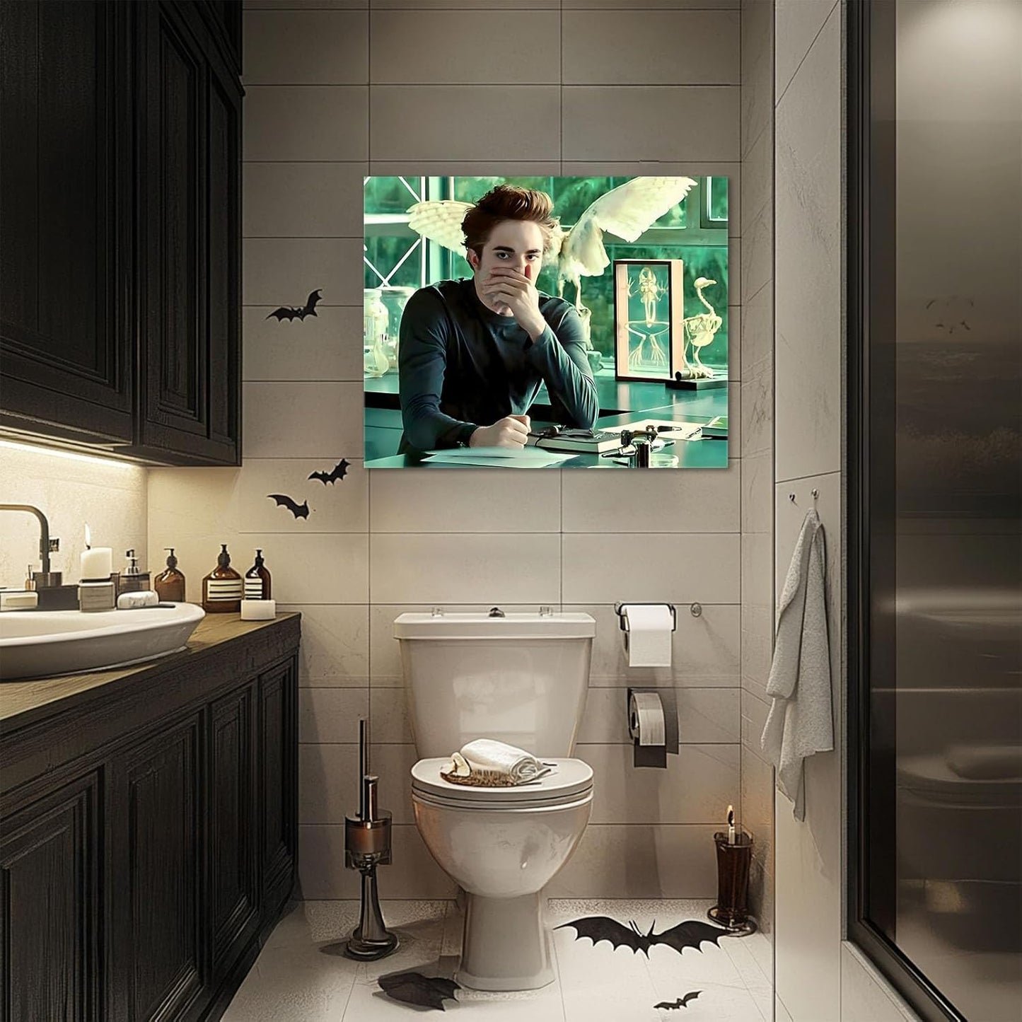 Twilight Saga Funny Framed Canvas Wall Art - Humorous Edward Oil Painting for Bathroom & Living Room (11 x 14 in)