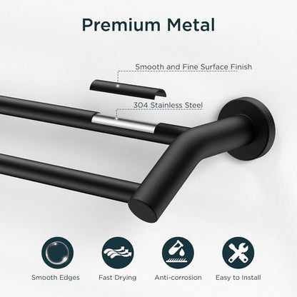 FORIOUS Double Towel Bar - 24 Inch Heavy Duty SUS304 Stainless Steel | Matte Black Space-Saving Design