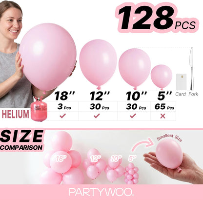PartyWoo Baby Pink Balloons - 128-Piece Arch Kit with Various Sizes for Baby Showers & Parties