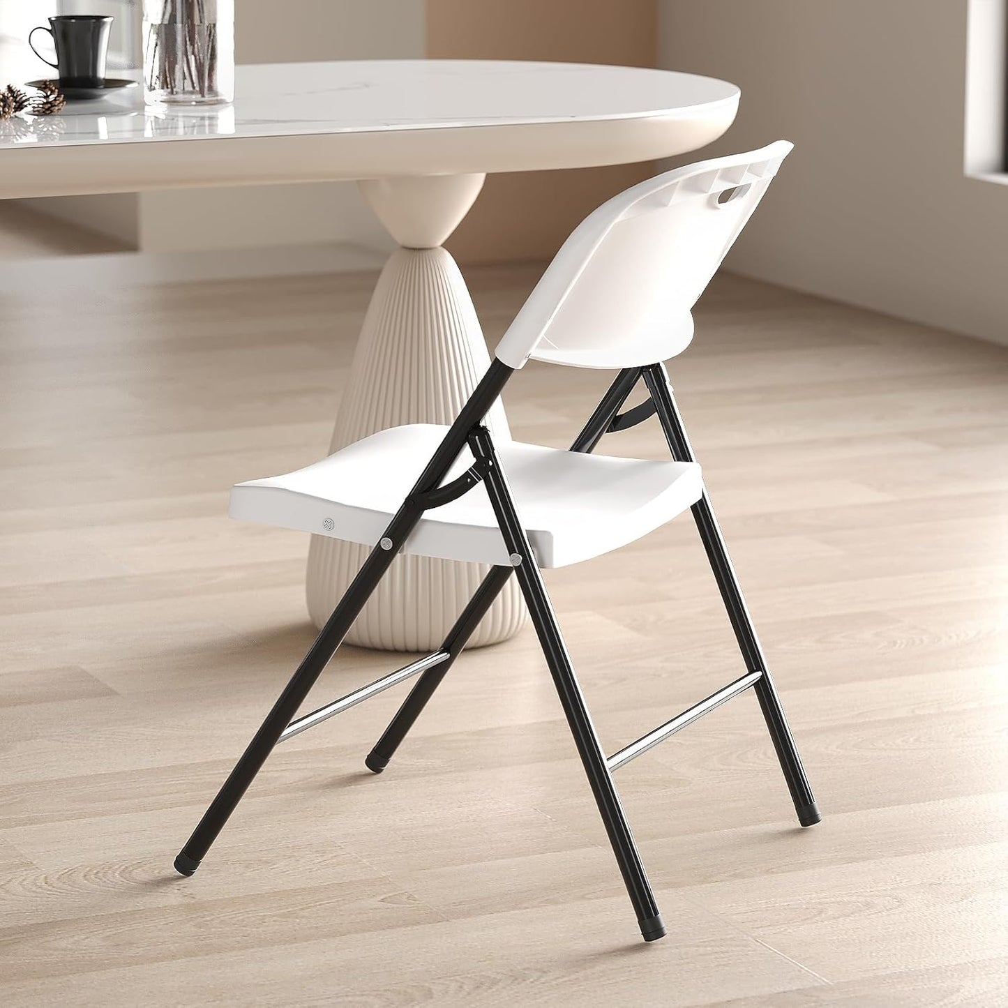Nazhura Heavy Duty Folding Chair - 350 lb Weight Limit, Reinforced Steel Frame, White | Indoor & Outdoor Use
