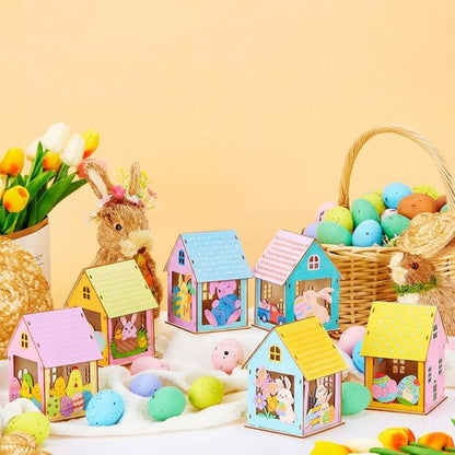 Jenaai Easter Wooden House Craft Set - 24 DIY 3D Bunny Village Decorations for Spring Celebrations