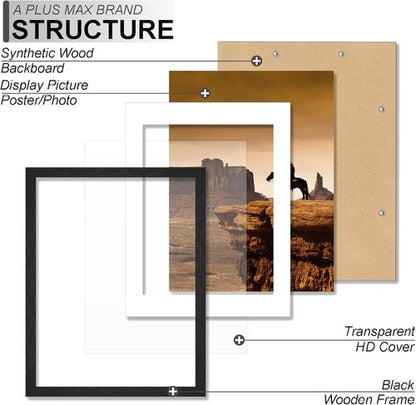 A PLUS MAX 8x10 Picture Frame Set of 2 - Lightweight Black Engineered Wood Frames for Photos