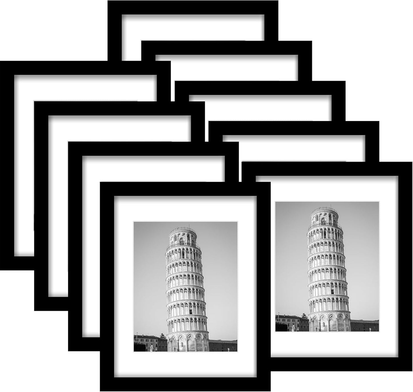 Wiscet 11x14 Picture Frame Set of 9 - Versatile Display for 8x10 or 11x14 Photos | Black Color