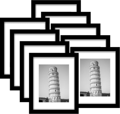Wiscet 11x14 Picture Frame Set of 9 - Versatile Display for 8x10 or 11x14 Photos | Black Color