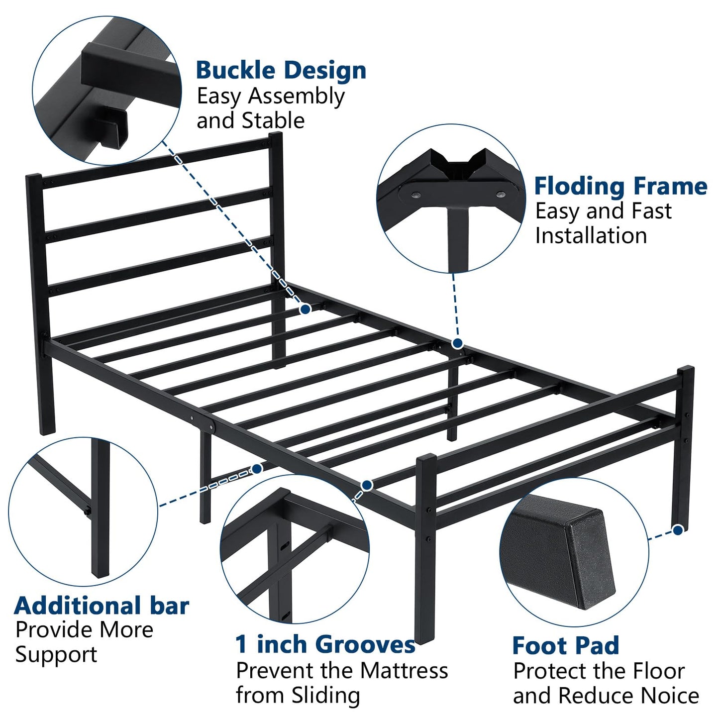 LUSIMO Twin Metal Platform Bed Frame with Headboard 14 Inch Bed Frame No Box Spring Needed Heavy Duty Mattress Foundation Easy Assembly Black